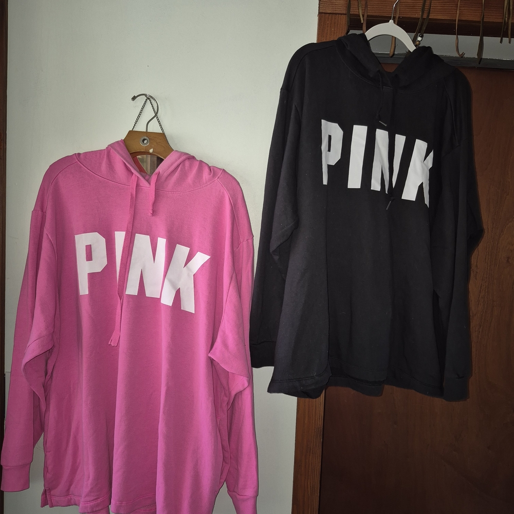 2 PINK Victoria's Secret Women Hoodie - Black and PINK Victoria's Secret, Sz 2X